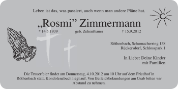 Traueranzeige von Rosmi Zimmermann von Pegnitz-Zeitung